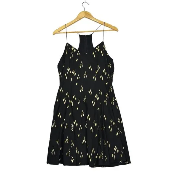 Everly Spaghetti Dress Black and Gold Size Large Racerback Knee Length Flare - Picture 1 of 16